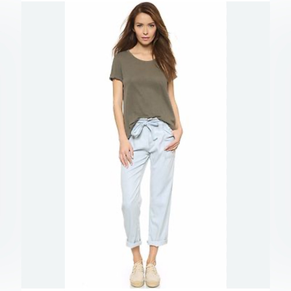 $238 CURRENT ELLIOTT Sz23 THE NEWSBOY CHAMBRAY PAPER BAG TROUSERS JEANS ICE